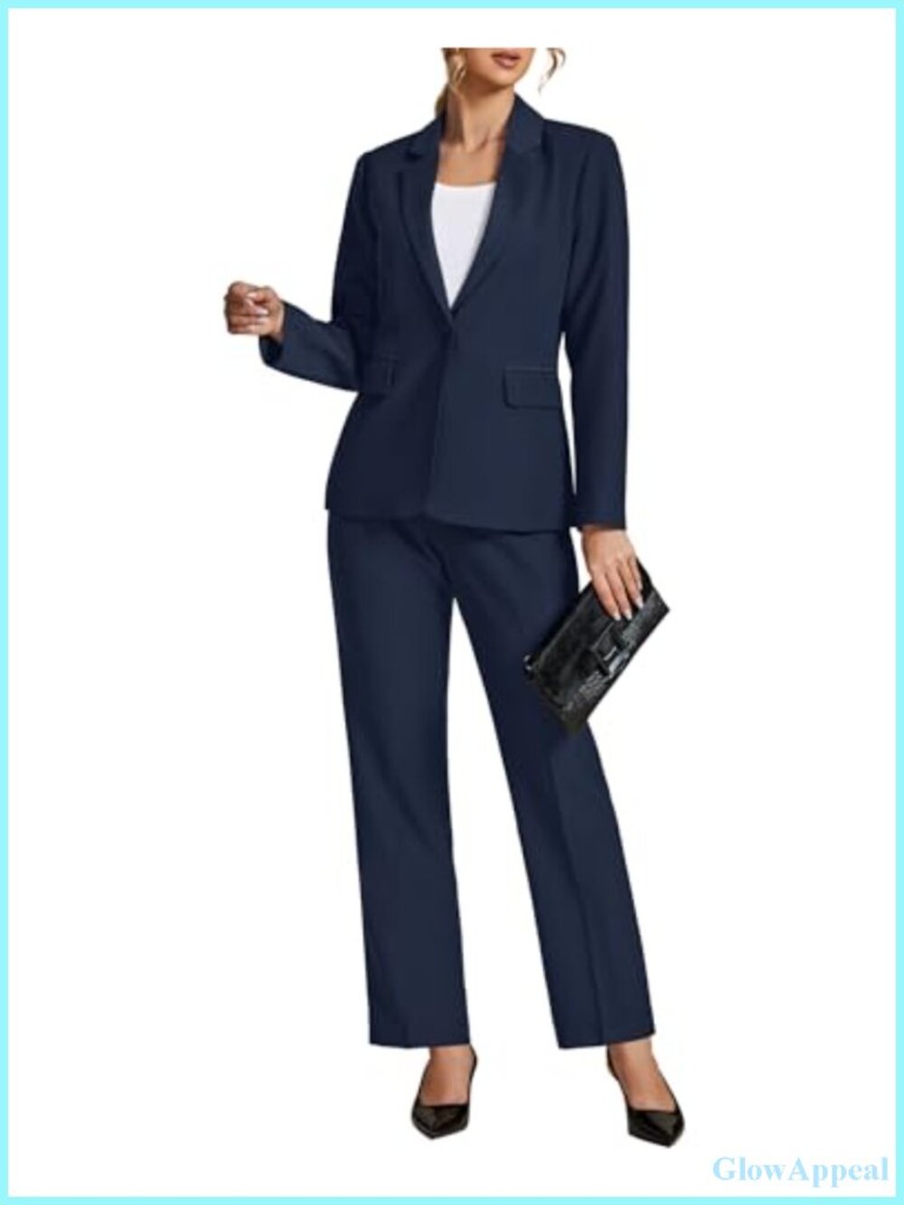 LookbookStore 2 Piece Blazer and High Rise Straight Leg Pants Set Business